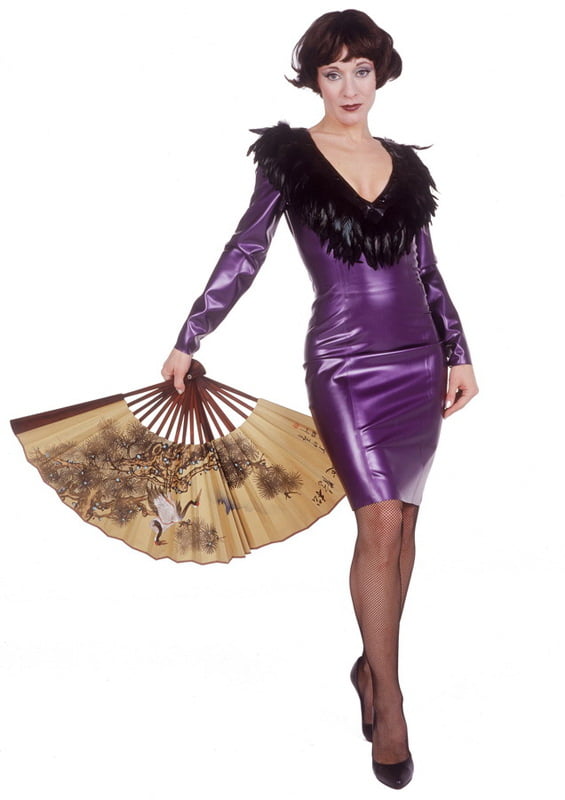 Latex Clothing - Feathered V Neck Dress - DeMasK