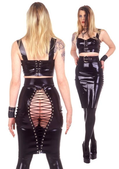 Latex Clothing - Open Laced Back Skirt - DeMasK